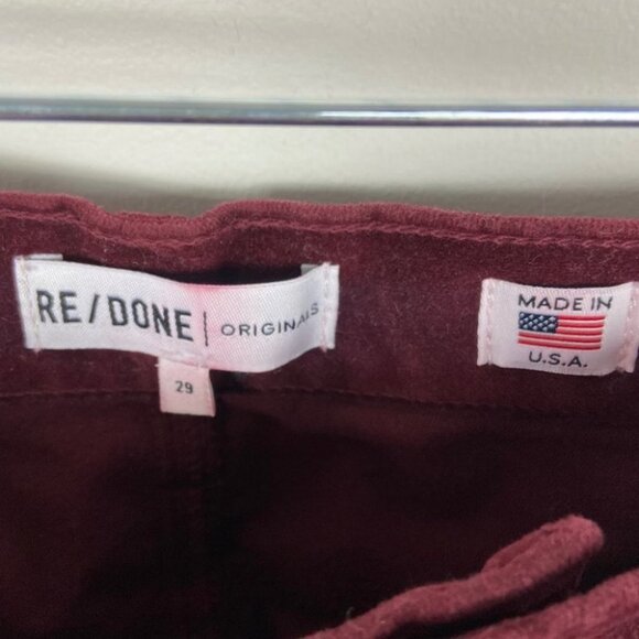 RE/DONE Burgundy Velvet Skinny Pants Button Fly Pants Size 29‎ Slim Velour Slim - Picture 6 of 12